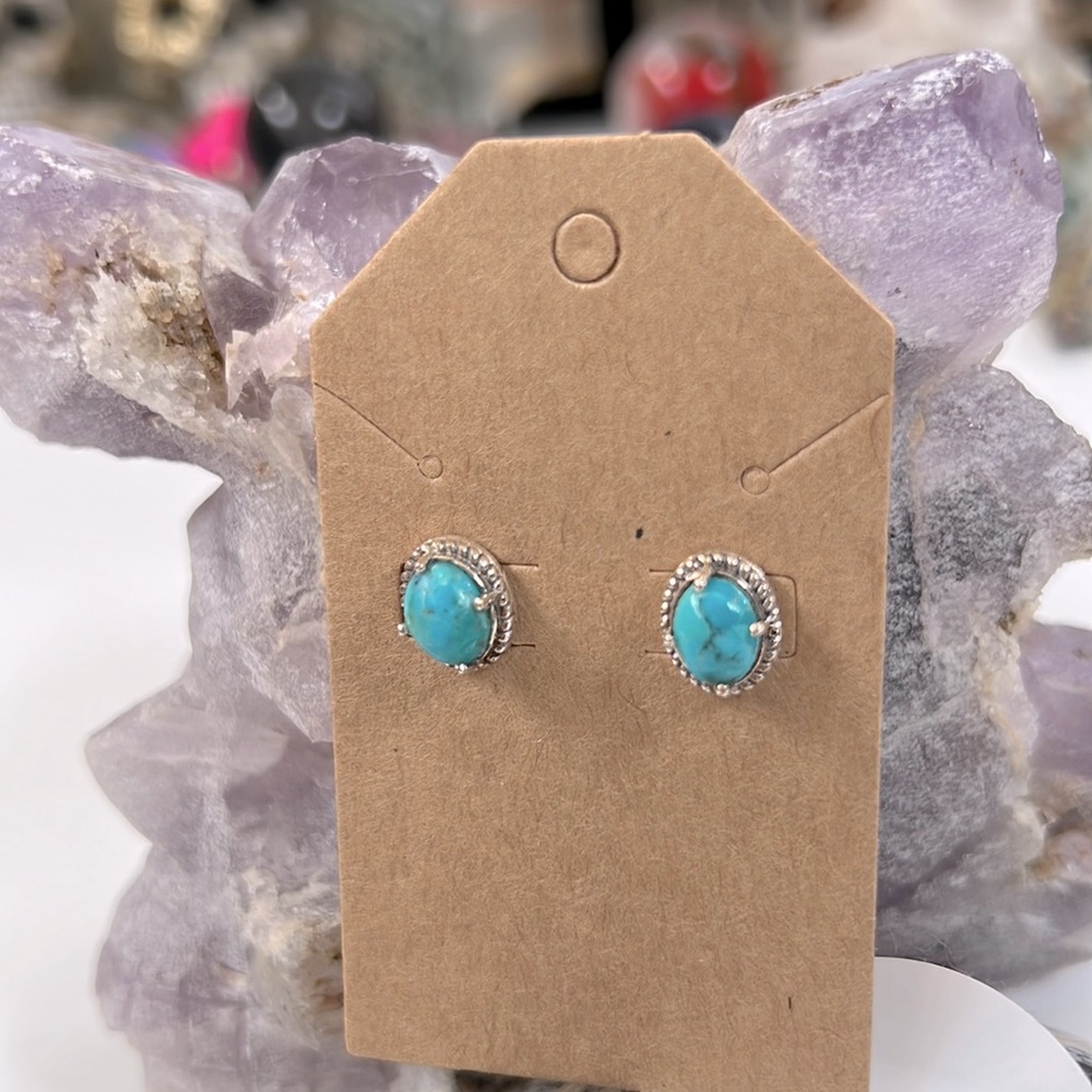 Solid Sterling Silver Turquoise Studs - image 2